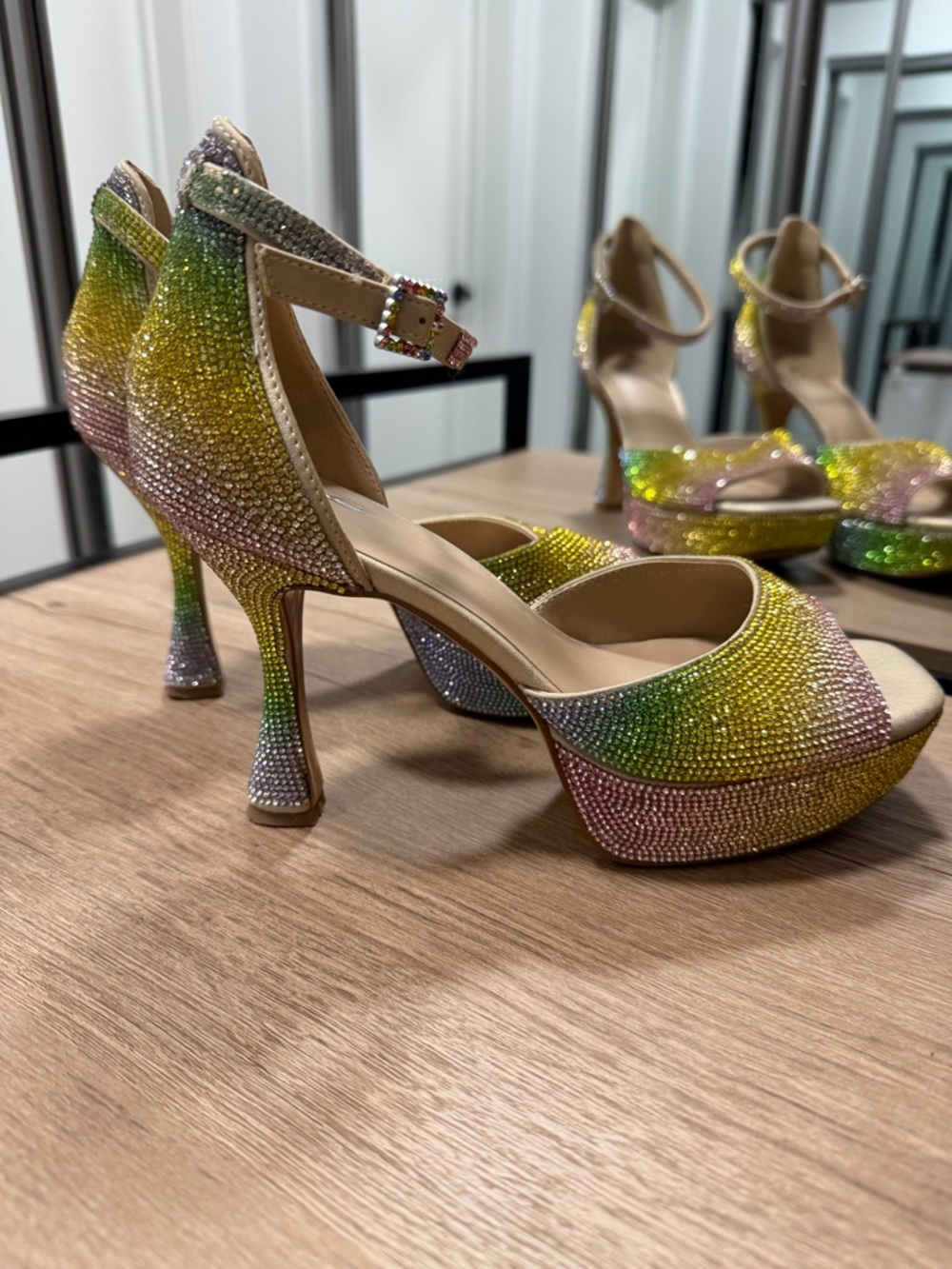 MIX No. 6 Lapea Crystal Gradient Platform Peep Toe Heels